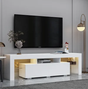 Modern Wood TV Stand with Adjustable Storage Shelves and TV Lift