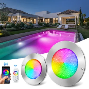 AC12V 10-Inch IP68 Waterproof Stainless Steel LED Underwater Swimming Pool Lights for Inground Pools RGB/RGBW Remote Control