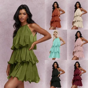 Vestido Longo Elegante Sem Mangas com Decote Halter Estilo Verão Vestido de Festa Elegante Vestido de Noite Elegante Vestido Formal Feminino Roupas Femininas Atacado