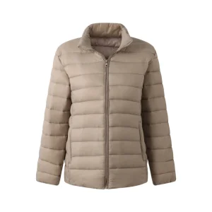 Women's Short Breathable Waterproof Quilted Puffer Jacket-Lightweight Polyester Stand Collar Zipper Casual Outerwear for Europe