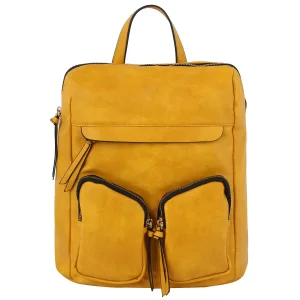Multi Pocket Faux Vegan Leather Casual Sports Backpack with Gold-Tone Hardware