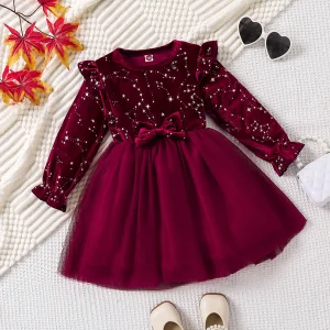 2025 Newest Baby Girl Long Sleeve Velvet Christmas Sweet Princess Dress