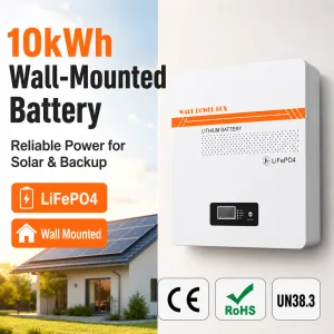 51.2V 10kWh LiFePO4 Wall-Mounted Solar Battery Pack with BMS for Home Energy Storage 10-20kW Output 6000 Cycles