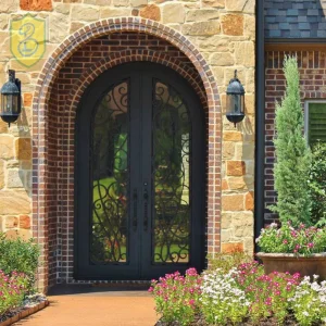 Modern Luxury Wrought Iron Entry Double Door High Quality Steel with Dark Copper Finish for Villas