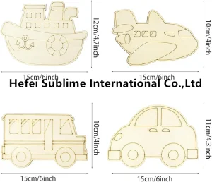 Unfinished Wood Transportation Cutouts Crafts Wooden Car Bus Plane Ship Crafts Wooden Traffic Vehicles Hanging Ornaments DIY Gift Tags
