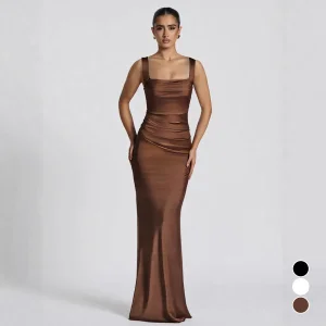 Ropa de diseñador para mujeres vestido largo formal de noche ajustado brillante sólido