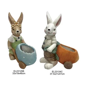 Best Garden Decor Spring Collection Rabbit Figurines Rabbits with Half Egg Planters
