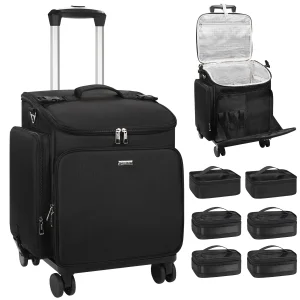 Relavel Professional Makeup Case 360 Spinner Wheels 4 Clear Bags Zipper Closure Large Capacity Fashion Nylon Portable