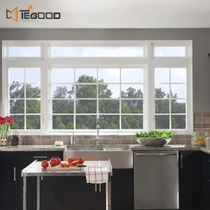 Heat Insulated Double Pane Bow Bay Swing Sliding Casement Aluminum French Window for Villa