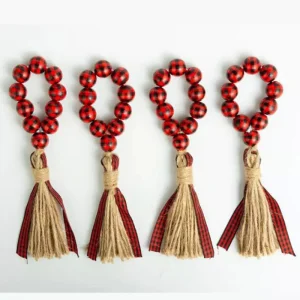 Rustic Nature Decorative Wooden Heart Beads Garland Country Decor Prayer Boho Beads Wall Hanging Decoration