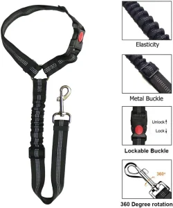 Cinturón de seguridad para perro ajustable con bungee elástico, duradero, arnés de seguridad para mascotas en el coche, restricción para perros