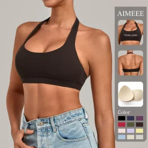 Roupas Femininas para Atividades ao Ar Livre Top Transparente Halter Yoga Costas Descobertas Sutiã Esportivo