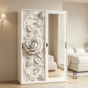 Family Size Printed Steel Wardrobe Closet, Multi Compartment Metal Clothes Storage Cabinet with 3D Graphic Design