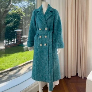 Nnr High Quality Winter Long Blue Wool Fur Coat Women