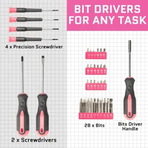 8V Pink Cordless Drill Set 146 Piece Home Tool Kit