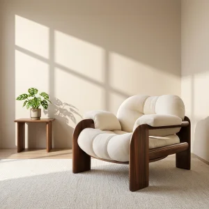Nordic Boucle Fabric Single Armchair Beige Velvet Leisure Chair for Home Office Bedroom Hotel Park Living Room Dining Outdoor
