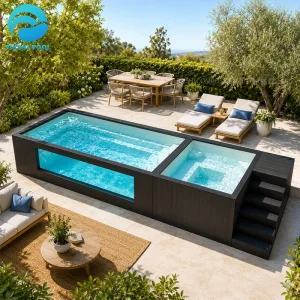 New Design Outdoor Large Luxury Jacuzzi Above Ground Swim Spa House Prefab Fiberglass Shipping Container Swimming Pool 40ft