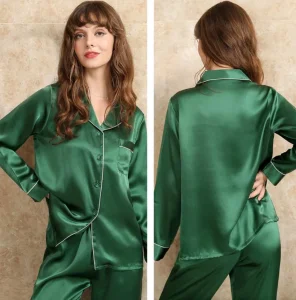 Ropa de casa femenina de color sólido teñido en masa, ventas calientes, manga larga