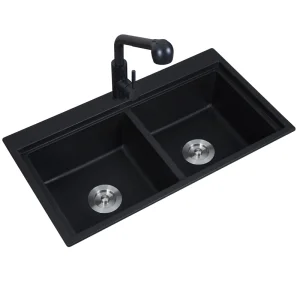 Kitchen Corner Under Mount Sink Double Bowls Quartz Stone Kitchen Sink