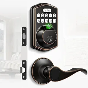 Keyless Entry Door Locks, Electronic Keypad Deadbolt Front Door Lock Set With Pull Handle Fingerprint Door Lock Wi