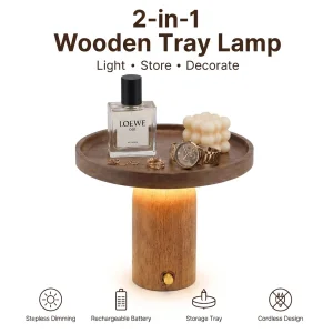 Modern Wood Tray Table Lamp Dimmable Cordless LED