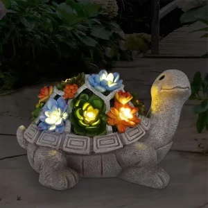 Solar Outdoor Turtle Succulent Lawn Decor Tortoise Statue Garden Statues