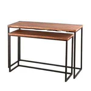 Modern Wooden Nesting Tables Extendable Storage Sturdy Metal Frame Movable Adjustable Height Home Furniture Living Room Bedroom