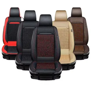 Luxury Full Set Car Seat Covers Durable Leather with Wooden Beads Front &amp; Back Accessory