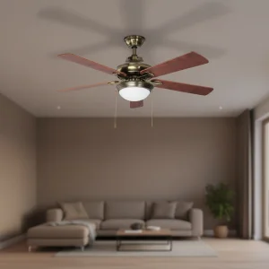 China Electric Metal Ceiling Fans with Mechanical Control Air Cooling for Household &amp; Hotel Use 5 Blades 52-Inch