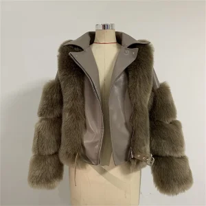 Jaqueta de Couro com Patches de Pele Xysx05140 Mulheres Inverno Multicolorido Moda ao Ar Livre Casaco de Pele
