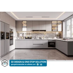 High Gloss Solid Wood Kitchen Design Cabinets Set Furniture Custom Modern PVC Glossy White Modular Kitchen Cabinet