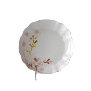 China Watercolor Style Pink Floral Scalloped Edge Ceramic Dinner Plate Manufacturers, Factory