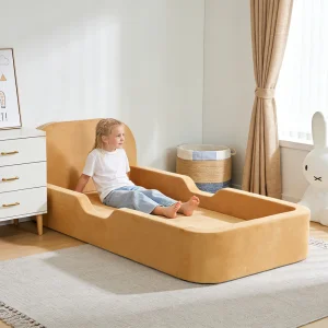 London Soft Padded Toddler Floor Bed Frame with Safety Guardrails
