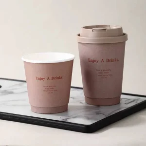 Custom-designed Disposable12oz Double-layer Hot Drink Paper Cups, Biodegradable Paper Cups With Lids, For Caf&eacute; Use