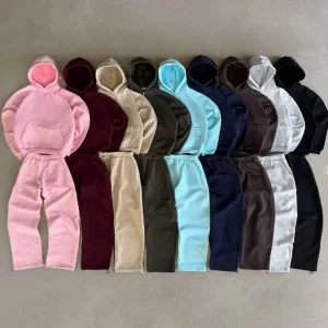 100% Cotton French Terry Pullover Hoodie Custom Blank Sweatshirt and Sweatpants Set Men's Oversized Boxy Fit Hoodies