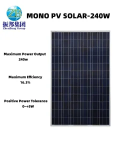 240 Módulo Fotovoltaico Mono Watt con Certificación TUV Alta Eficiencia PV Solar