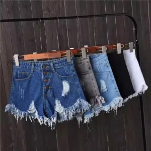Shorts Casuais de Denim Femininos de Cintura Alta Retro