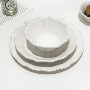 Ceramic Plate Restaurant Pearl Edge Ceramic Soup White Porcelain Tableware