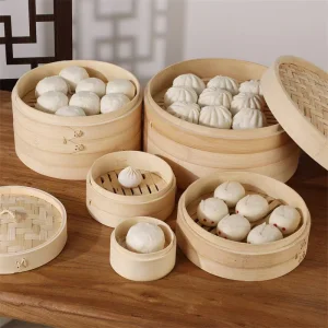 2025 New Eco-Friendly Bamboo Food Steamer Basket Set Mini Dumpling DimSum Cooker 3L Capacity 2 Layers Wholesale