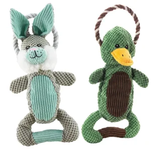 U-Pets Interactive Plush Squeaky Dog Tug Toy Bunny and Duck Shaped