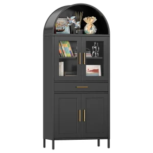 Glass Door Display Book Shelf Cabinet Modern Living Room Metal Storage Cabinet