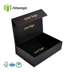 Black Luxury Premium Custom Logo Eco-Friendly Reusable Rigid Cardboard Magnetic Closure Gift Box with Matte Finish Hot Stamping