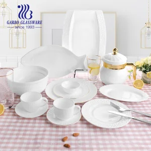 New Fashion Clear Bowl and Plate White Hammer Textured Honeycomb Design Mix Opal Glass Dinnerware Dinner Sets Tableware