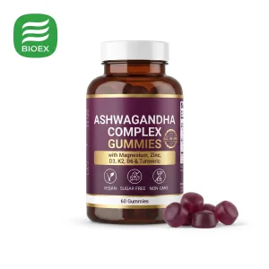 Organic Ashwagandha Complex Gummies With Magnesium Zinc Vitamin D3 K2 B6 Turmeric Vegan Sugar Free Private Label OEM Wholesale
