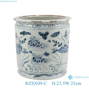 Antique Blue and White Porcelain Duck Playing in The Water Ceramic Pen Holder/ Burn Censer