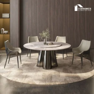 Mesa de Jantar de Pedra Sinterizada Branca Redonda