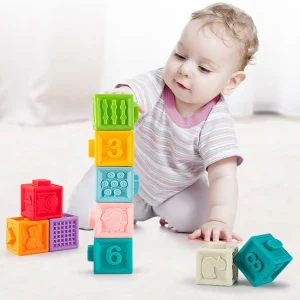 Conjunto de Brinquedos de Blocos de Montar para Bebês, Brinquedos Educativos Iniciais, Conjunto de Empilhamento Divertido, Brinquedos Macios de Silicone para Bebês