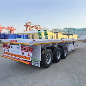 (Spot Discount) China 3/Tri Axles 60 Tons 20/40 Foot FT Container Shipping Flat Deck High Bed Platform Triaxle Flatbed Truck Semi Trailer for Sale Price