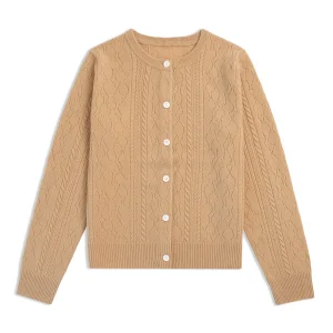 Townkana Winter Pure Cashmere Solid Color Button Round Neck Knitted Hollow Knitted Cardigan Cashmere Sweater