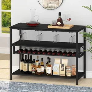Freestanding Wood Metal Wine Rack Bar Cabinet